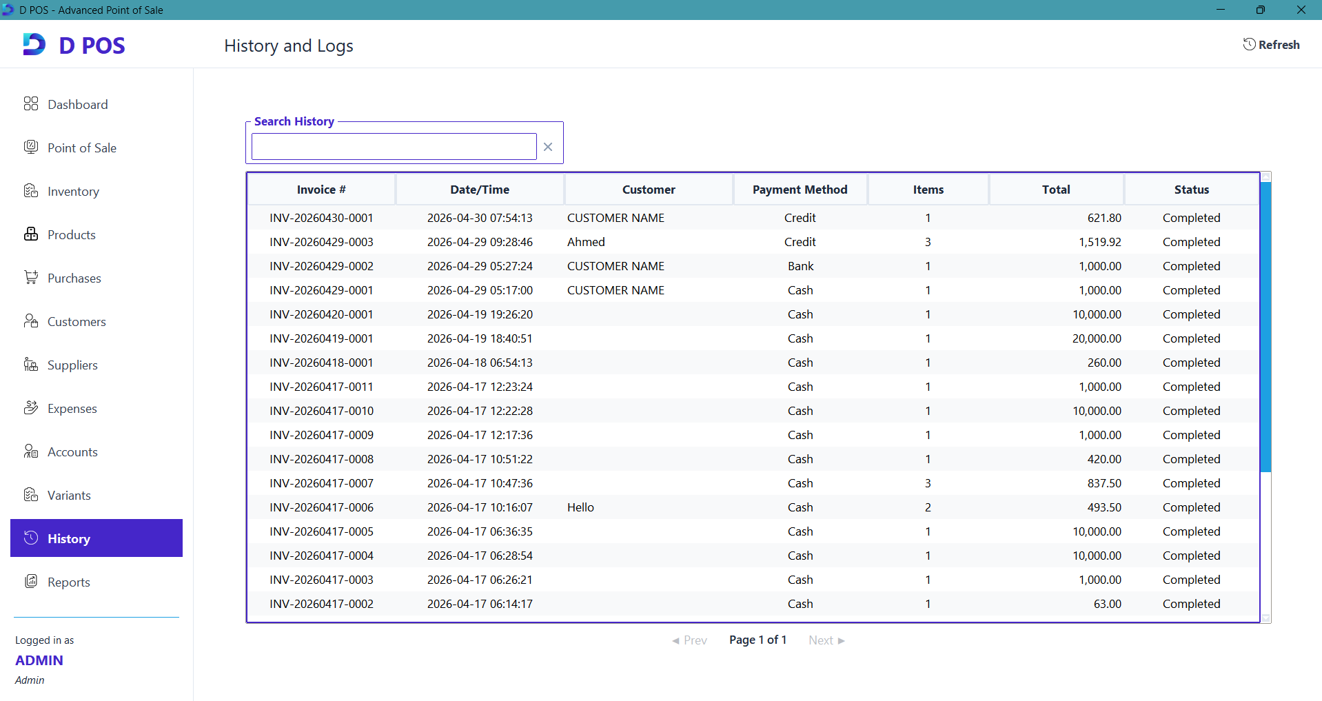 Transaction History